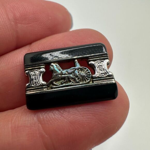 Celine Macadam Horse Carriage Black Enamel Silver 925 Cufflinks - Picture 3 of 9